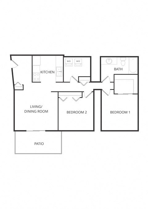 Floor plan for 2 beds, 1 bath, 910 sqft